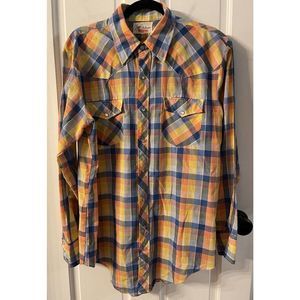 Bud Burma Westerner Mens Plaid Shirt Size Large Pearl Snap Buttons Vintage